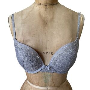 NWT Victoria’s Secret Dream Angels Push-Up lace Bra 32D gray with pearl/crystal